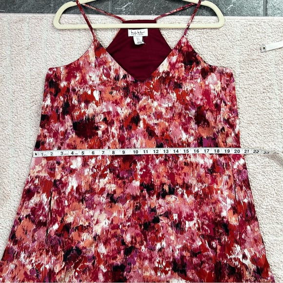 Nicole Miller Abstract Maxi Trapeze Dress Maroon Pink Coral Size Large Holiday - Picture 6 of 11